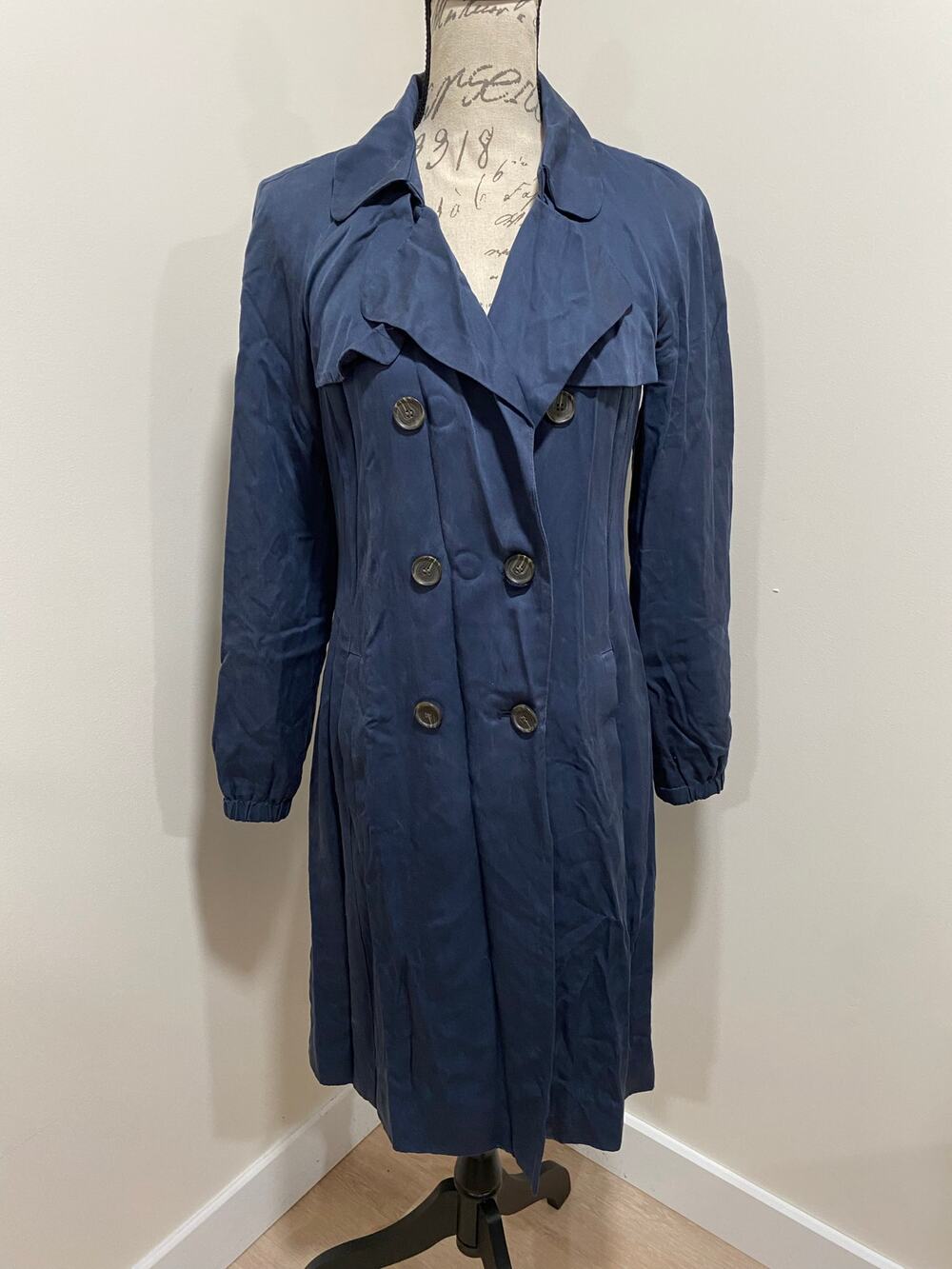 Loft Lyocell Navy Blue Trench Coat Size XS